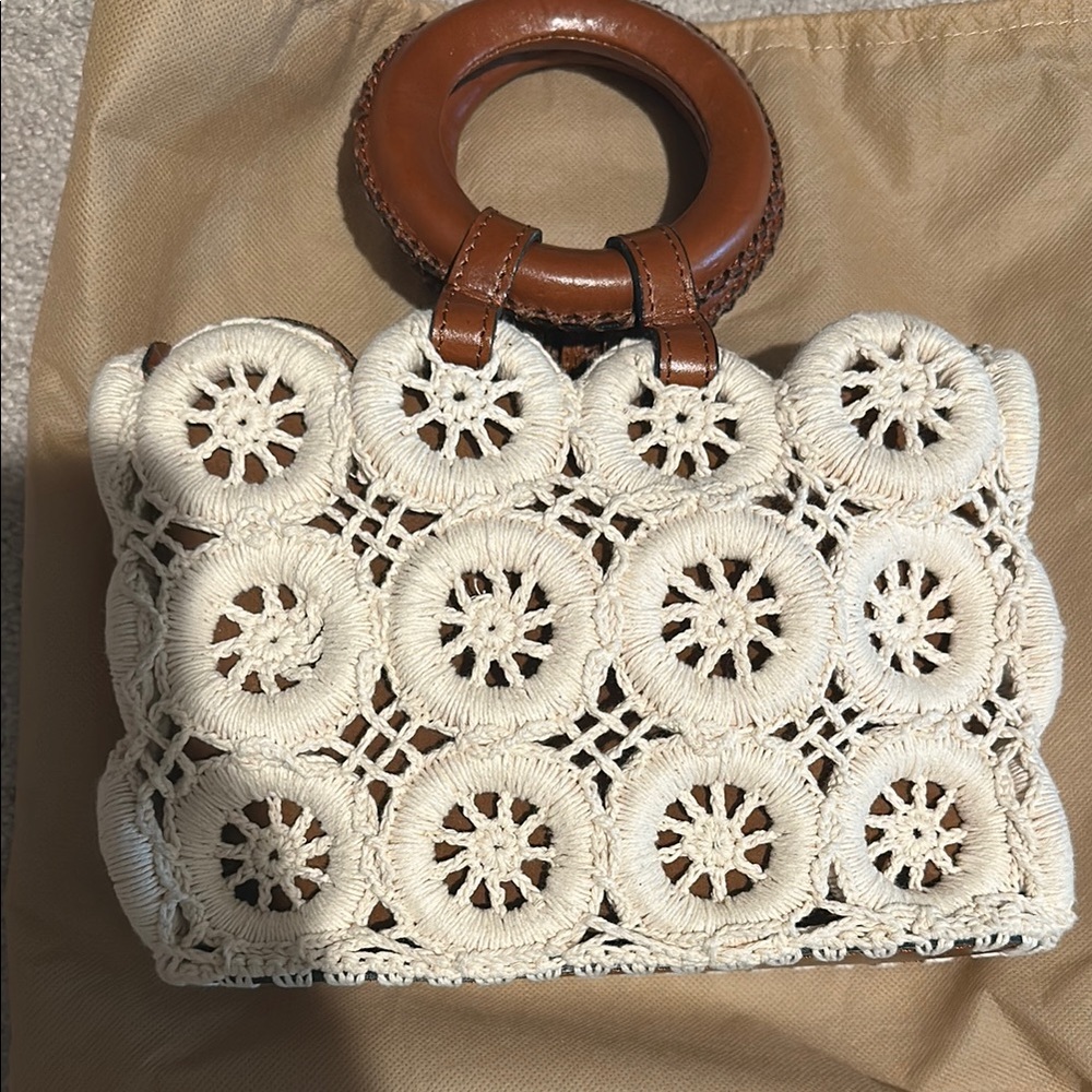 Elegant Cream Crochet Handbag with Brown Accents
